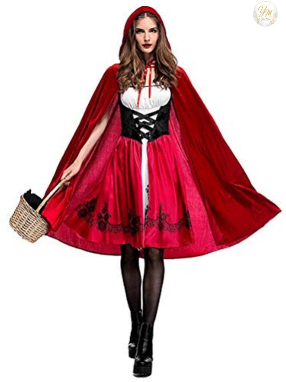 Little Red Riding Hood Womens Costume Hooded Dress with Cape Polyester